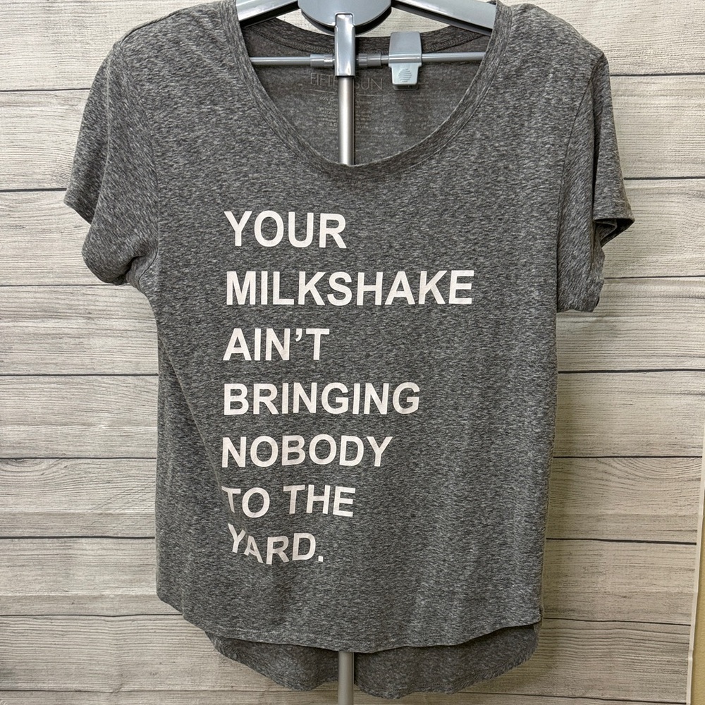 “Milkshake” Lightweight Graphic Tee with longer back, size L. Worn twice. - Picture 1 of 4